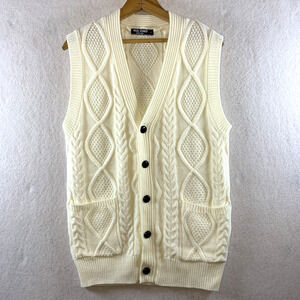 Womens‎ Cable Knit Sweater Vest Sz S Cream Fisherman English Countryside Preppy